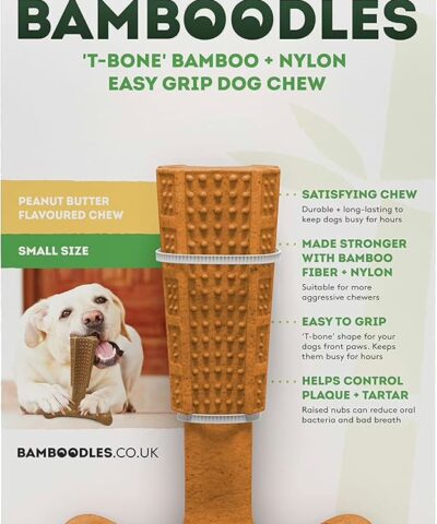 Bamboodles T Bone Chew Toy for Dogs Small 4 Inch Peanut Butter Flavour